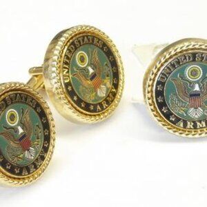 US ARMY MILITARY LOGO / Green Face/ Gold Rope Bezel Cuff links + lapel pin